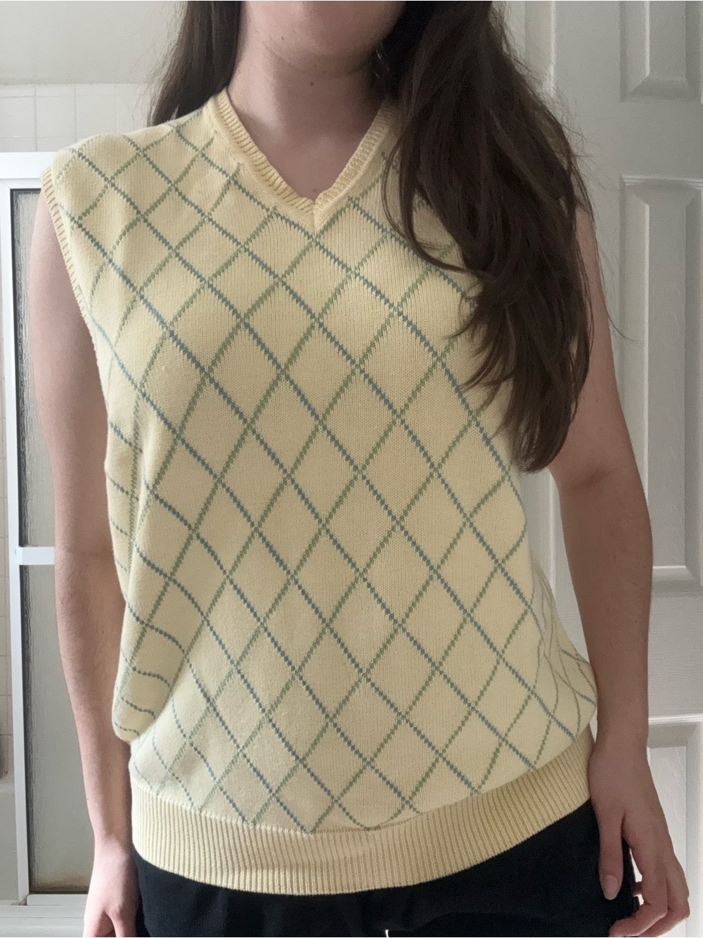 Vintage Glen Royal Golf Argyle Sweater Vest - Pastel Yellow/Blue - Size XL